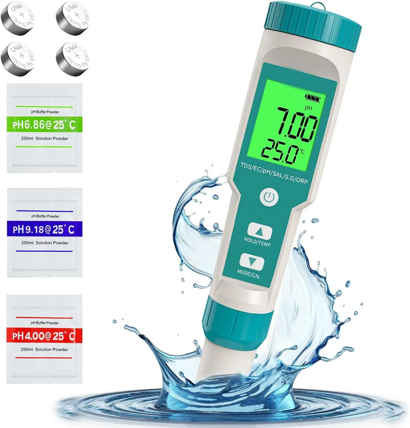 دستگاه سنجش کیفیت آب دیجیتال گلوکلاز 7 در 1 TDS/EC/Salt/S G/دما/ORP، تستر قلمی ضد آب با صفحه نمایش LCD و دقت بالای 0.01 و سیستم ATC و 3 بسته پودر بافر PH برای آکواریوم استخر دستگاه سنجش کیفیت آب دیجیتال گلوکلاز 7 در 1 TDS/EC/Salt/S G/دما/ORP، تستر قلمی ضد آب با صفحه نمایش LCD و دقت بالای 0.01 و سیستم ATC و 3 بسته پودر بافر PH برای آکواریوم استخر