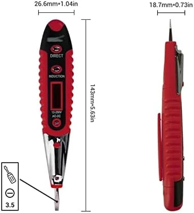 قلم تست آراست، چند منظوره، نمایشگر دیجیتال LCD AC/DC، قلم تست ولتاژ با چراغ LED، تستر ولتاژ، قلم پیچ گوشتی الکتریکی LEOWE (رنگ: قرمز)