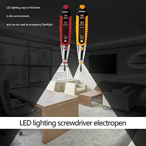 قلم تست آراست، چند منظوره، نمایشگر دیجیتال LCD AC/DC، قلم تست ولتاژ با چراغ LED، تستر ولتاژ، قلم پیچ گوشتی الکتریکی LEOWE (رنگ: قرمز)