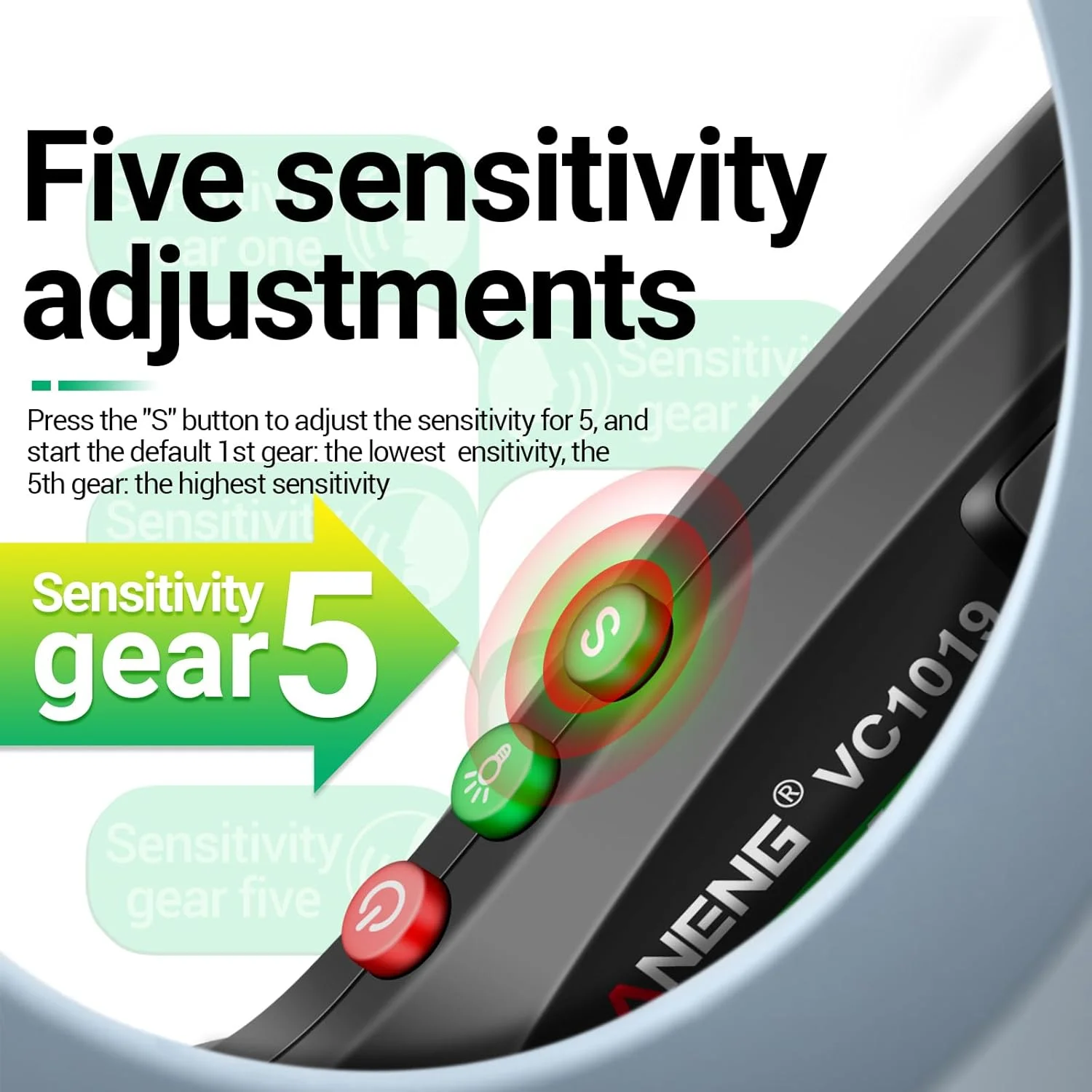 قلم تست دیجیتال ال سی دی VC1019، تستر بدون پخش صدا، حساسیت قابل تنظیم با نشانگر، آلارم صوتی و نوری، چراغ قوه