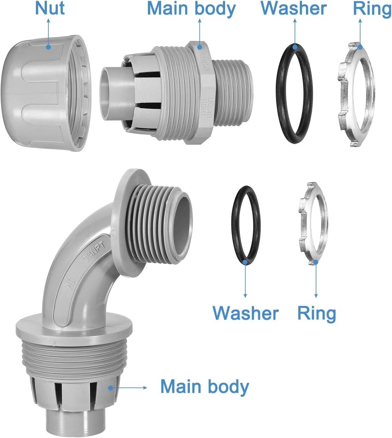 اتصالات لوله برق PVC ضد آب QUARKZMAN، سایز ½ اینچ NPT، شامل 30 عدد اتصالات مستقیم و زاویه دار 90 و 180 درجه اتصالات لوله برق PVC ضد آب QUARKZMAN، سایز ½ اینچ NPT، شامل 30 عدد اتصالات مستقیم و زاویه دار 90 و 180 درجه