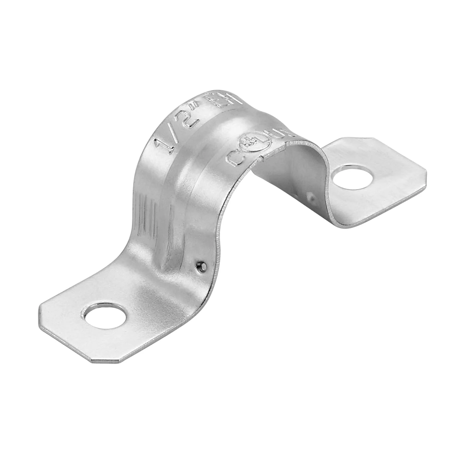 بست لوله فلزی برق (EMT) سایز 1/2 اینچ Maxxima، مدل فشاری دو سوراخه، فولاد با روکش روی (بسته 100 عددی) برای نصب لوله بست لوله فلزی برق (EMT) سایز 1/2 اینچ Maxxima، مدل فشاری دو سوراخه، فولاد با روکش روی (بسته 100 عددی) برای نصب لوله