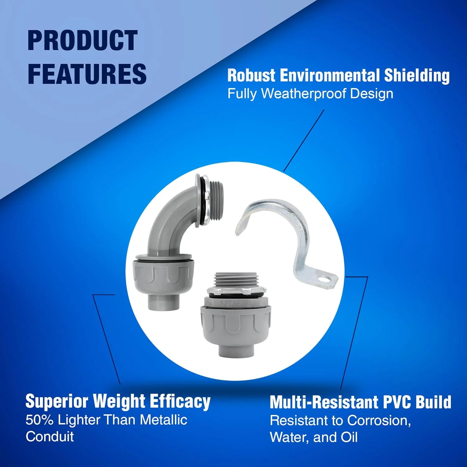 لوله خرطومی انعطاف پذیر مایع بند نیو ایج آمریکا® 1/2 اینچ - 25 فوت | لوله برق | غیر فلزی | 5 عدد اتصالات مستقیم + 5 عدد اتصالات زاویه دار + 5 عدد بست نگهدارنده لوله | پی وی سی ضد آب | UL لوله خرطومی انعطاف پذیر مایع بند نیو ایج آمریکا® 1/2 اینچ - 25 فوت | لوله برق | غیر فلزی | 5 عدد اتصالات مستقیم + 5 عدد اتصالات زاویه دار + 5 عدد بست نگهدارنده لوله | پی وی سی ضد آب | UL