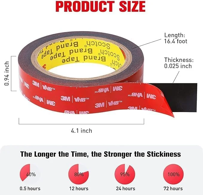 نوار چسب دو طرفه فوم نصب قوی و ضد آب 3M VHB طول 300 سانتی متر عرض 2.5 سانتی متر چسب قوی برای ماشین، دیوار، نوار LED، دکوراسیون منزل و محل کار 1 عدد 2.5 سانتی متر در 3 متر