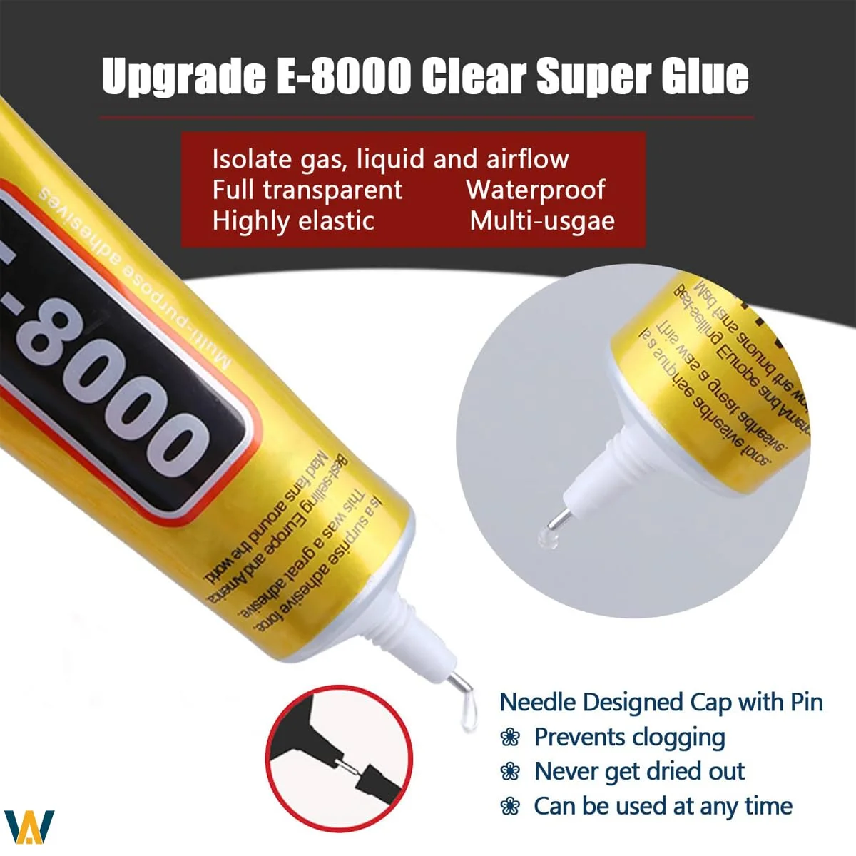 چسب چند منظوره شفاف قهوه ای Arte E8000 – چسب قوی برای جواهرات، تعمیر تلفن، شیشه، چوب و صنایع دستی DIY (15 میلی لیتر)