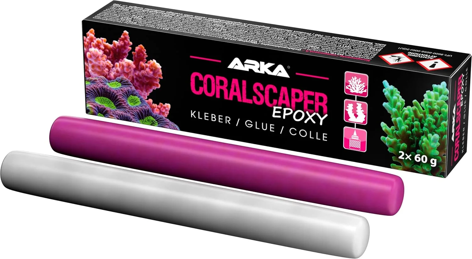 چسب اپوکسی مرجانی - ARKA Coralscaper 120 گرم - چسب دو جزئی برای ثابت کردن ایمن مرجان ها، صخره های ریف و دکوراسیون آکواریوم آب شور - چسبندگی قوی در زیر آب - رنگ طبیعی
