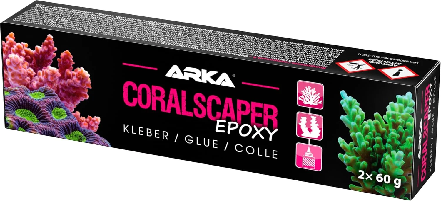 چسب اپوکسی مرجانی - ARKA Coralscaper 120 گرم - چسب دو جزئی برای ثابت کردن ایمن مرجان ها، صخره های ریف و دکوراسیون آکواریوم آب شور - چسبندگی قوی در زیر آب - رنگ طبیعی