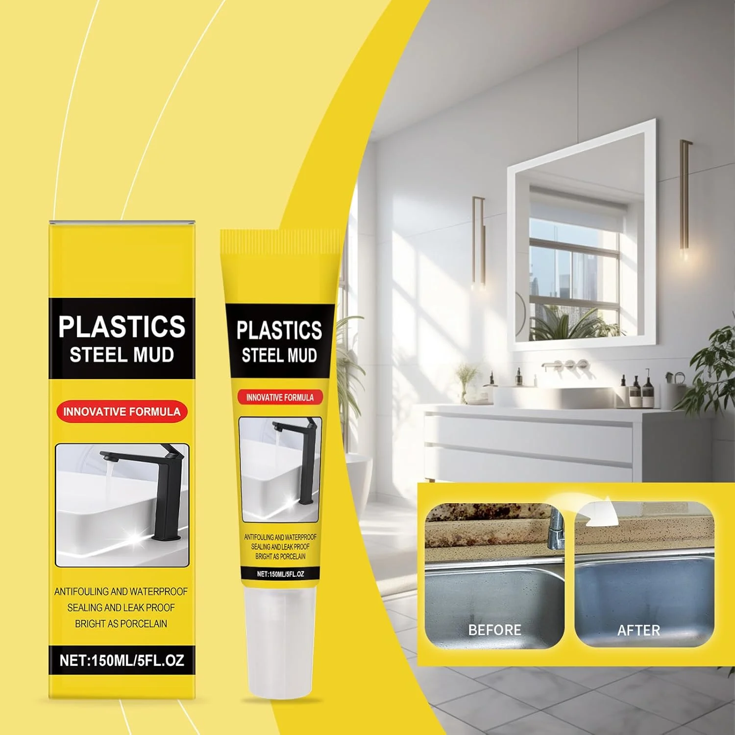 چسب ساختمانی برای کارهای سنگین، تیوب فشاری سفید، چسب قوی و ضد آب برای چوب، فلز، سرامیک، پلاستیک، بتن، مناسب برای مصارف صنعتی و تعمیرات خانگی