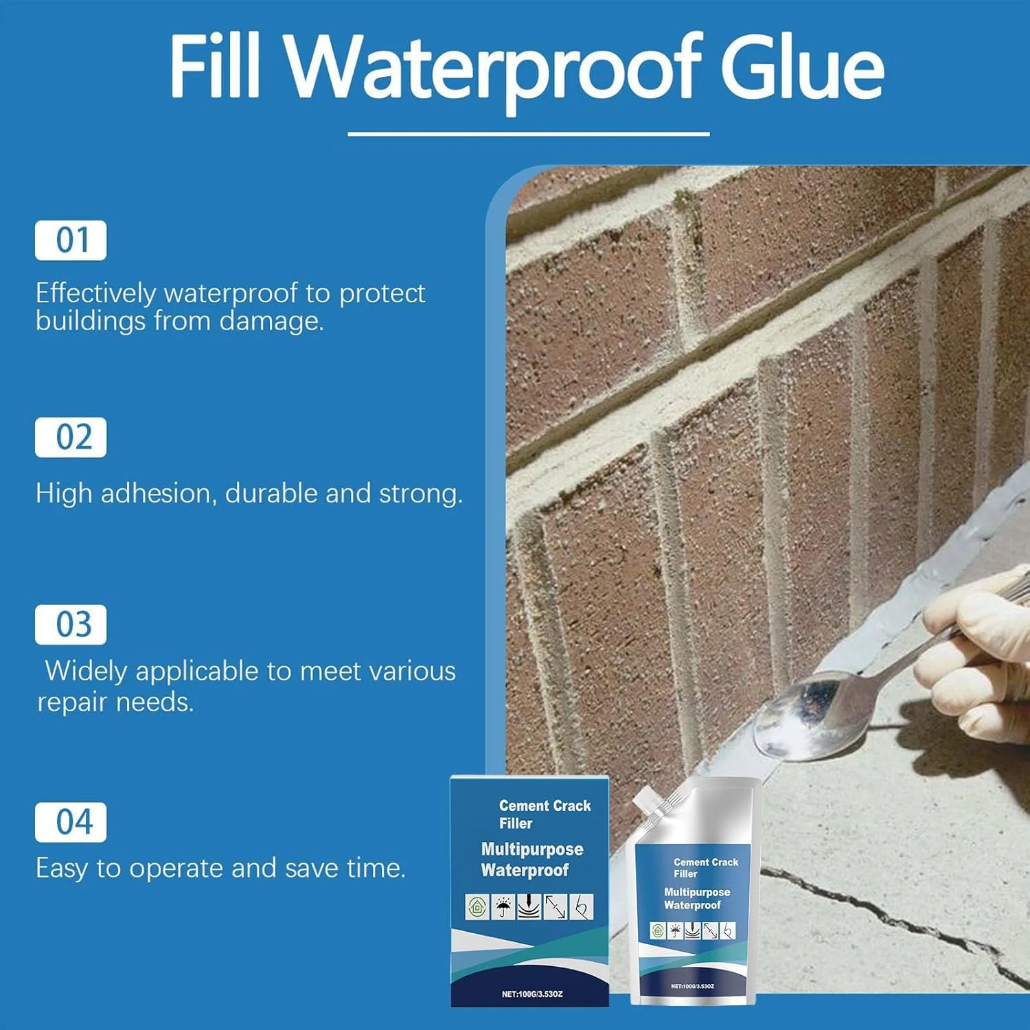 چسب ترمیم ترک بتن - چسب ترمیم ترک بتن، درزگیر سنگین 100 گرمی ضد آب برای دیوار، زمین، پیاده رو، زیرزمین، کارگاه ساختمانی، گاراژ