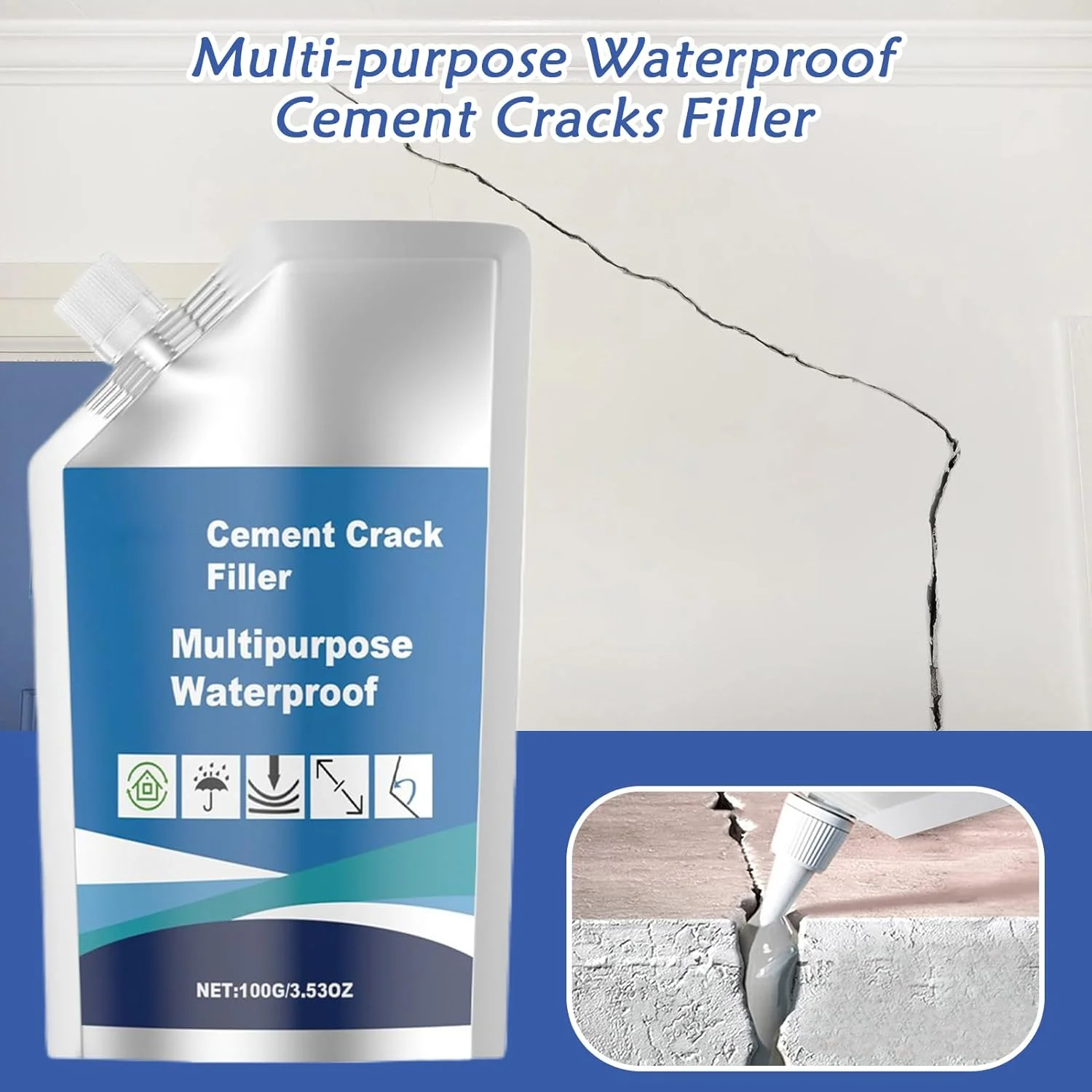چسب ترمیم ترک بتن - چسب ترمیم ترک بتن، درزگیر سنگین 100 گرمی ضد آب برای دیوار، زمین، پیاده رو، زیرزمین، کارگاه ساختمانی، گاراژ