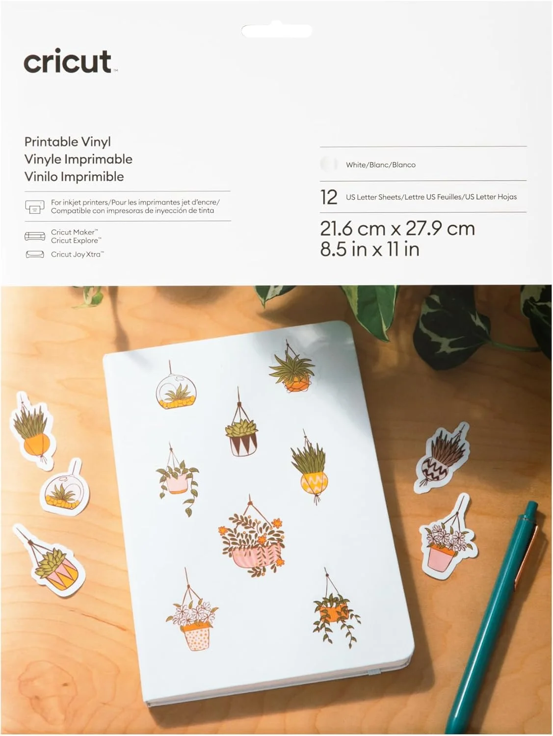 وینیل قابل چاپ کریکت - سایز Letter (12 عدد)، وینیل قابل چاپ برای استیکر و لیبل، سازگار با دستگاه های کریکت میکر، اکسپلور 3 و جوی اکسترا، سفید