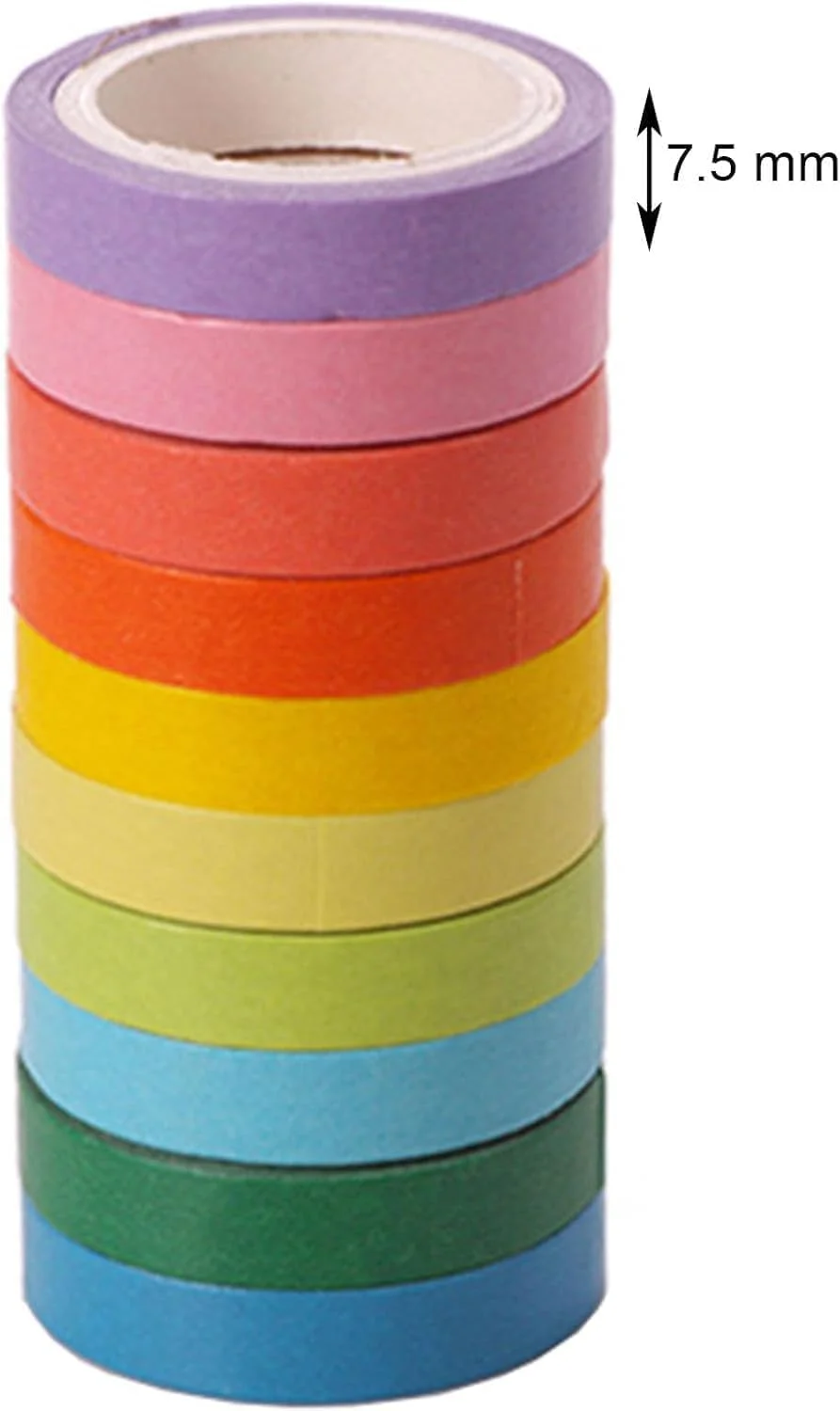 ۱۰ حلقه چسب نواری رنگی، چسب واشی رنگین کمانی، چسب کاغذی تزئینی واشی، مناسب برای برچسب زدن کودکان، هنر، صنایع دستی، دفترچه یادداشت، تزئینات کدگذاری تزئینی، لوازم آموزشی، ۷.۵ میلی متر در ۵ متر
