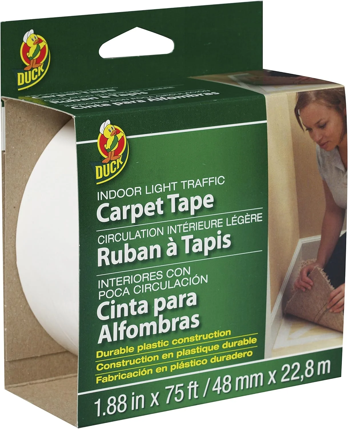 نوار فرش سبک Duck Brand، 4.77 سانتی متر x 22.86 متر، یک حلقه، سفید (394621)