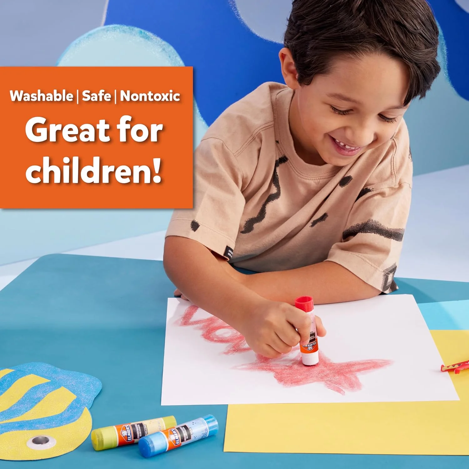 چسب ماتیکی رنگی و براق اِلِمرز، قابل شستشو، رنگ های متنوع، شامل چسب ماتیکی بنفش محو شونده، 6 گرم، بسته 12 عددی