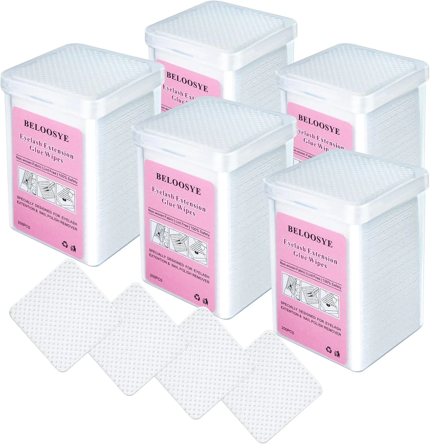 ۱۰۰۰ عدد پد پاک کننده چسب اکستنشن مژه، پد ناخن بدون پرز، پارچه نرم و غیر بافته فوق العاده جاذب پاک کننده لاک ناخن چسب، پارچه تمیز کننده چسب برای لوازم اکستنشن مژه و بطری لاک ناخن