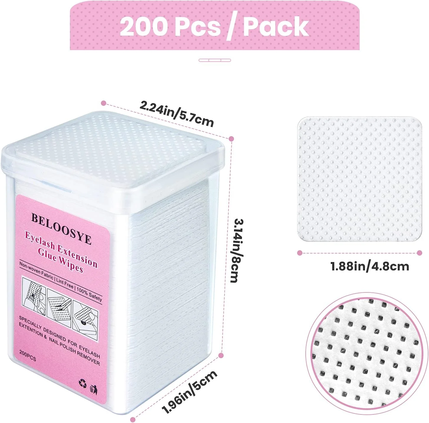 ۱۰۰۰ عدد پد پاک کننده چسب اکستنشن مژه، پد ناخن بدون پرز، پارچه نرم و غیر بافته فوق العاده جاذب پاک کننده لاک ناخن چسب، پارچه تمیز کننده چسب برای لوازم اکستنشن مژه و بطری لاک ناخن