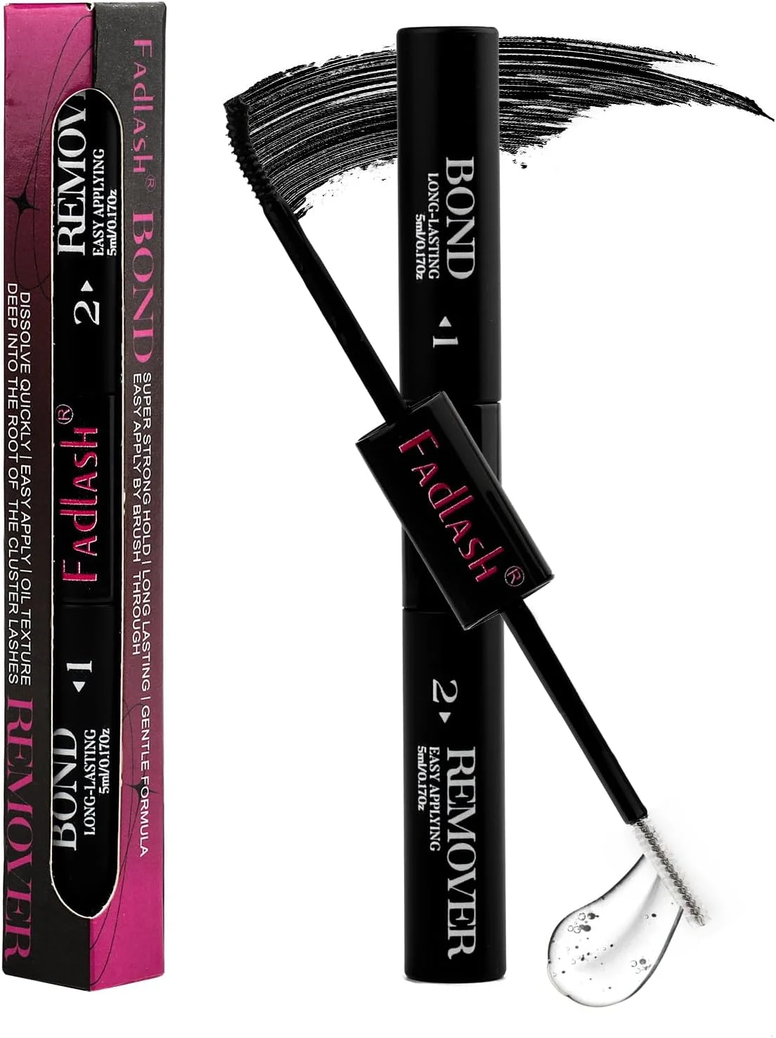 چسب و ریموور مژه FADLASH، چسب مژه و ریموور 2 در 1 برای مژه‌های خوشه‌ای و تکی، چسب تسکین‌دهنده و غیر تحریک‌کننده مژه با قدرت چسبندگی فوق‌العاده قوی 48 ساعته