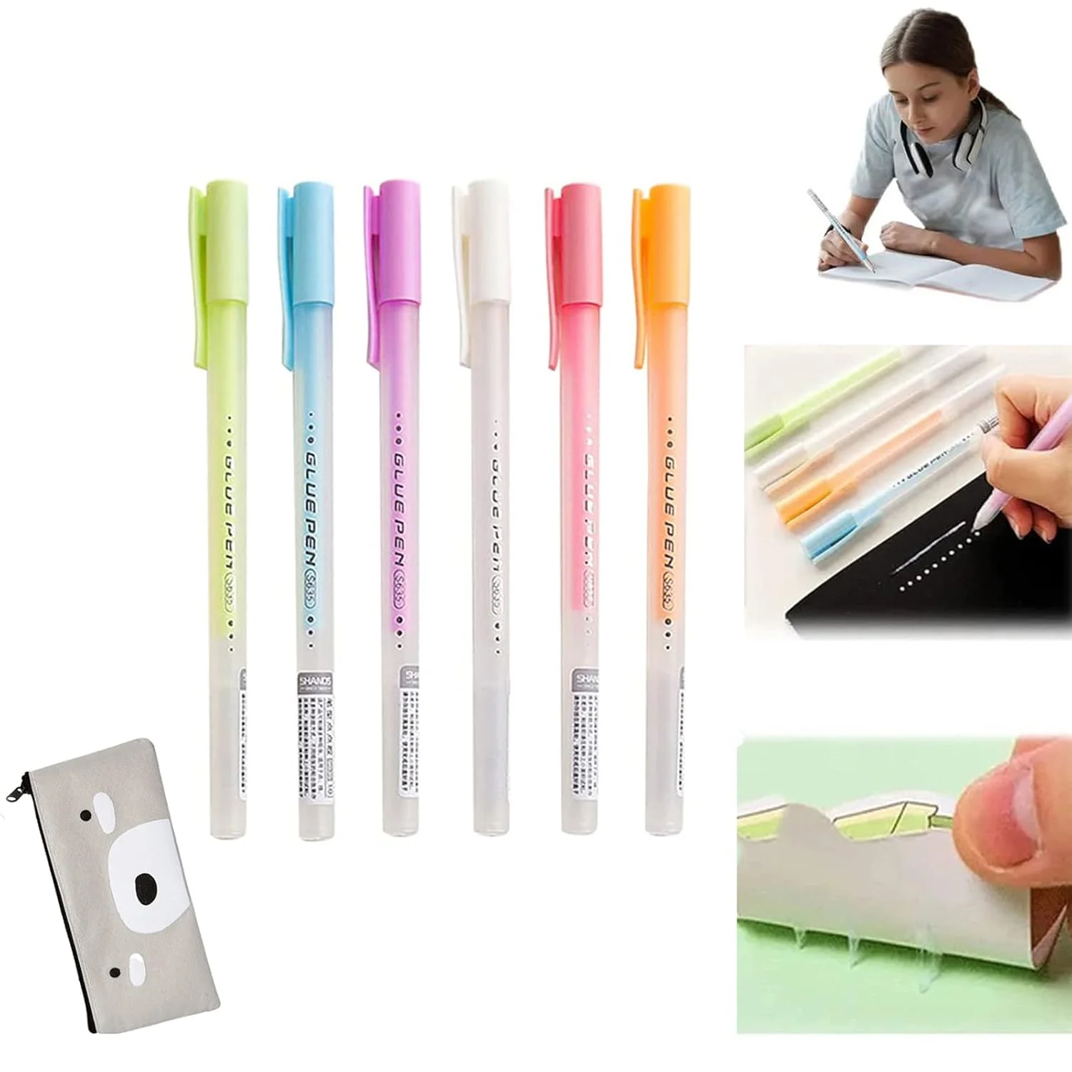 قلم چسب خشک‌شونده سریع برای اسکرپ‌بوک، 6 عدد قلم چسب خشک‌شونده سریع برای اسکرپ‌بوک، قلم پخش‌کننده چسب، قلم چسب مایع پارچه برای صنایع دستی کاغذی، لوازم التحریر دست ساز، فویل‌کوبی DIY