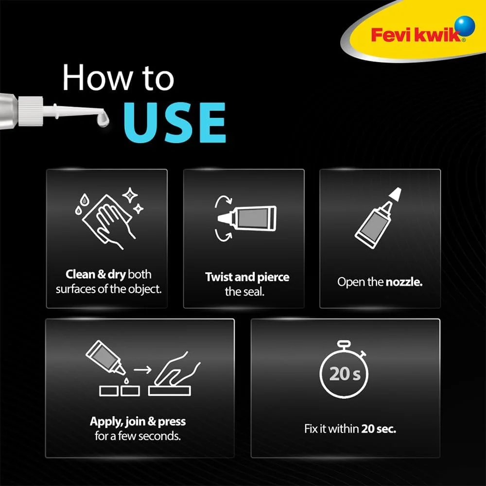 چسب قطره ای فوری Fevikwik Advanced 3 گرمی برای تعمیر، ضد آب، ضد ضربه، با چسبندگی بادوام
