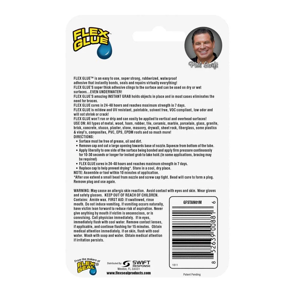 چسب انعطاف پذیر، مینی، سفید، فوق العاده قوی، چسب ضد آب لاستیکی، قابل استفاده در زیر آب، قابل استفاده در استخرها، دوش ها، فضای باز، بتن، آجر، سنگ فرش، بنایی و مقاوم در برابر اشعه ماوراء بنفش، 22 میلی لیتر