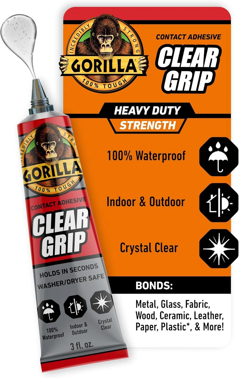 چسب تماسی شفاف گوریلا، ضد آب، 85 گرم، شفاف (بسته 1 عددی)