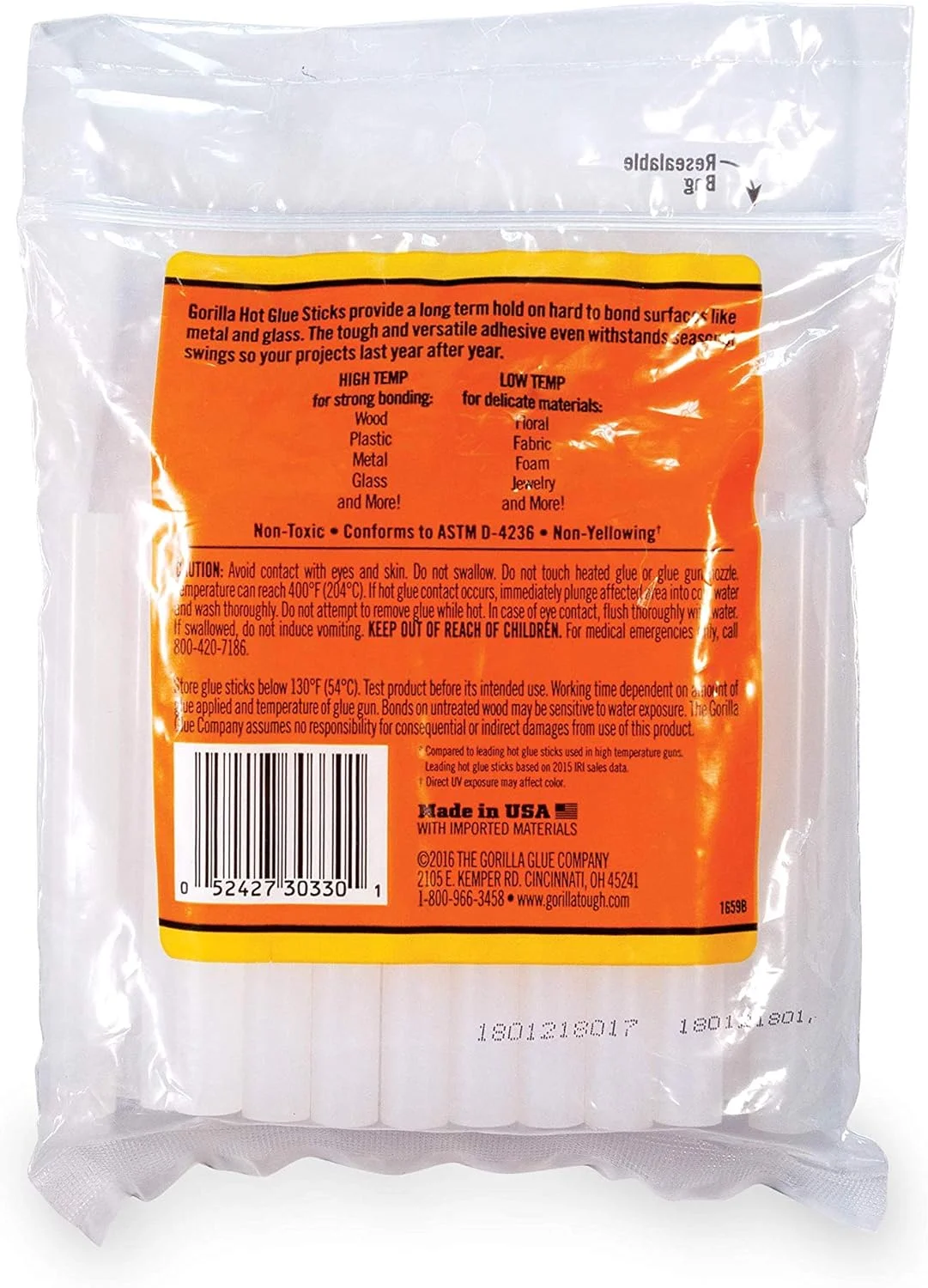 چسب حرارتی گوریلا، سایز بزرگ، 10 سانتی متر طول و 1 سانتی متر قطر، 30 عدد، شفاف، (بسته 1 عددی)