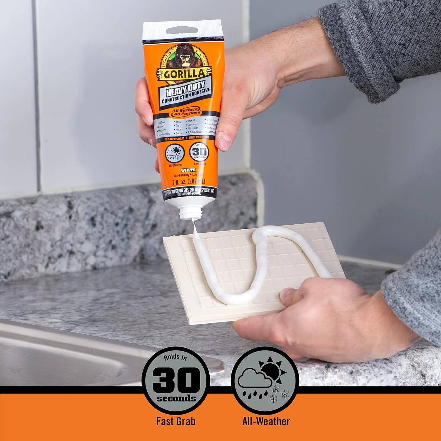 چسب ساختمانی سنگین گوریلا، تیوب فشاری 7 اونسی، سفید، (بسته 1 عددی)