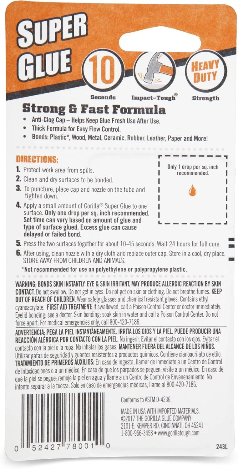 چسب فوق العاده قوی گوریلا، شفاف، بسته 2 عددی تیوب 3 گرمی، 7800101