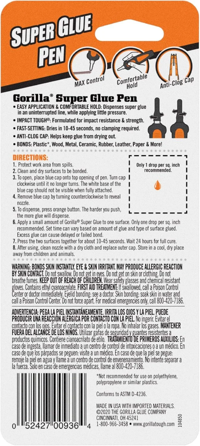 چسب قطره ای قلمی گوریلا، 6 گرم، شفاف (بسته 1 عددی)