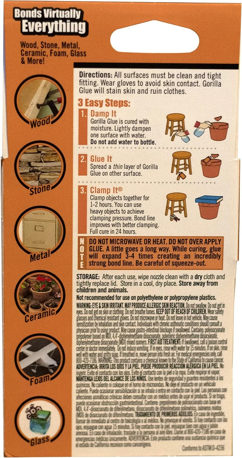 چسب گوریلا اورجینال، چسب پلی یورتان ضد آب، بطری 2 اونسی، قهوه ای، چند رنگ، 50003، 500028