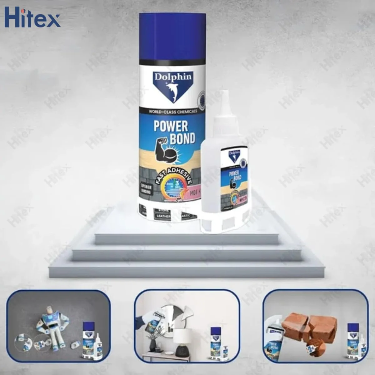 چسب قطره ای پاور باند دلفین HITEX به همراه فعال کننده - چسب سیانوآکریلات + اسپری آئروسل - اتصال سریع - برای ام دی اف، لاستیک، پلاستیک، سنگ، چرم، مرمر - گرید صنعتی | تکنولوژی اروپا (2، 400 میلی لیتر)