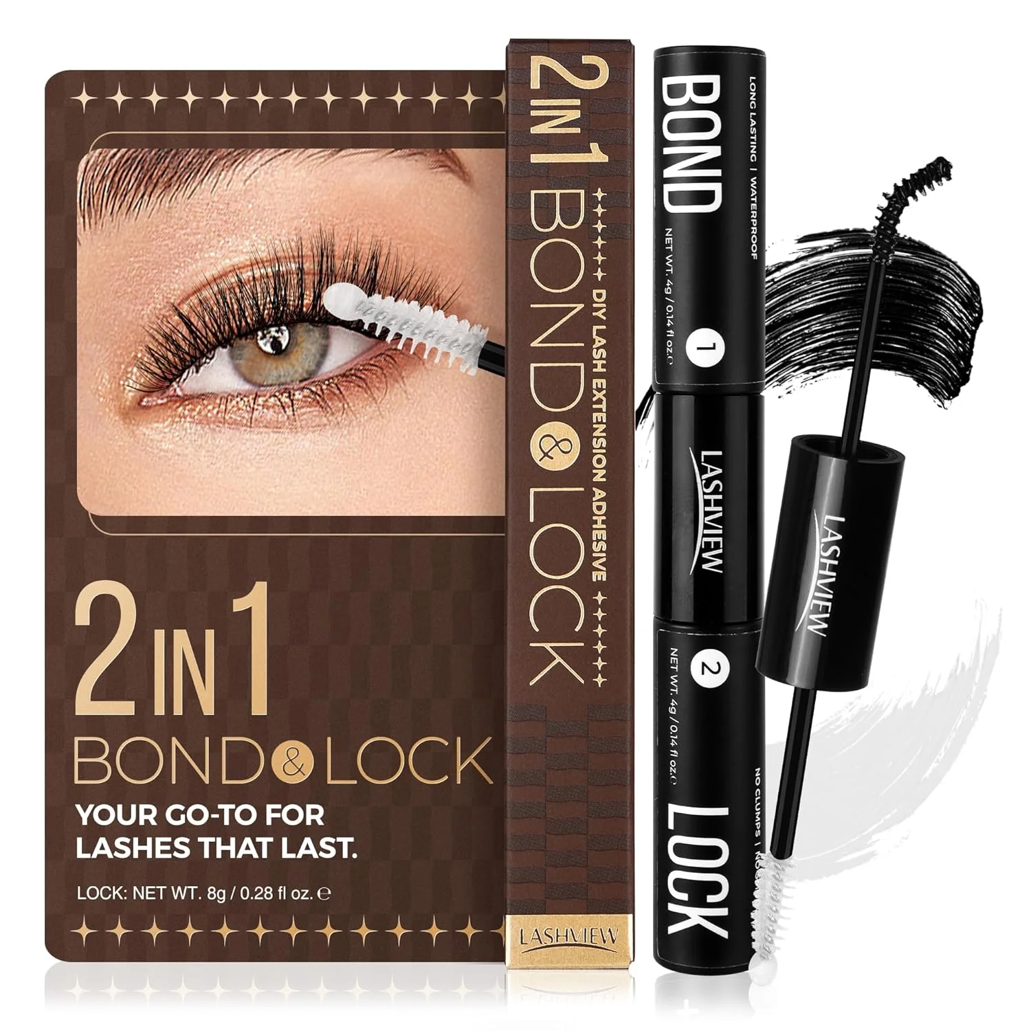 چسب مژه LASHVIEW Bond and Seal مناسب چشم های حساس، چسب اکستنشن مژه DIY با قدرت چسبندگی فوق العاده 7 روزه، ضد آب و بدون لاتکس