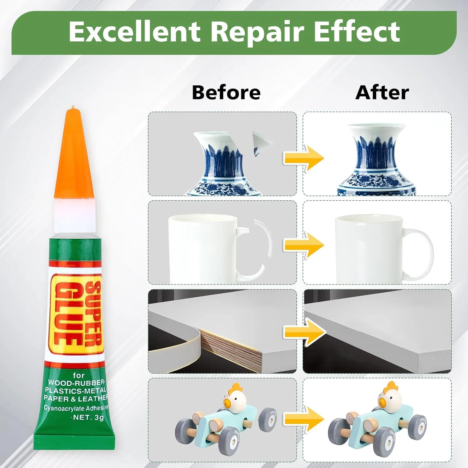 چسب فوق العاده LBOYLOVE - چسب شفاف و قوی یکبار مصرف برای خشک شدن سریع، مناسب برای چوب، لاستیک، چرم، پلاستیک، فلز، جواهرات بدلیجات، صنایع دستی DIY (12*3 گرم) چسب فوق العاده LBOYLOVE - چسب شفاف و قوی یکبار مصرف برای خشک شدن سریع، مناسب برای چوب، لاستیک، چرم، پلاستیک، فلز، جواهرات بدلیجات، صنایع دستی DIY (12*3 گرم)