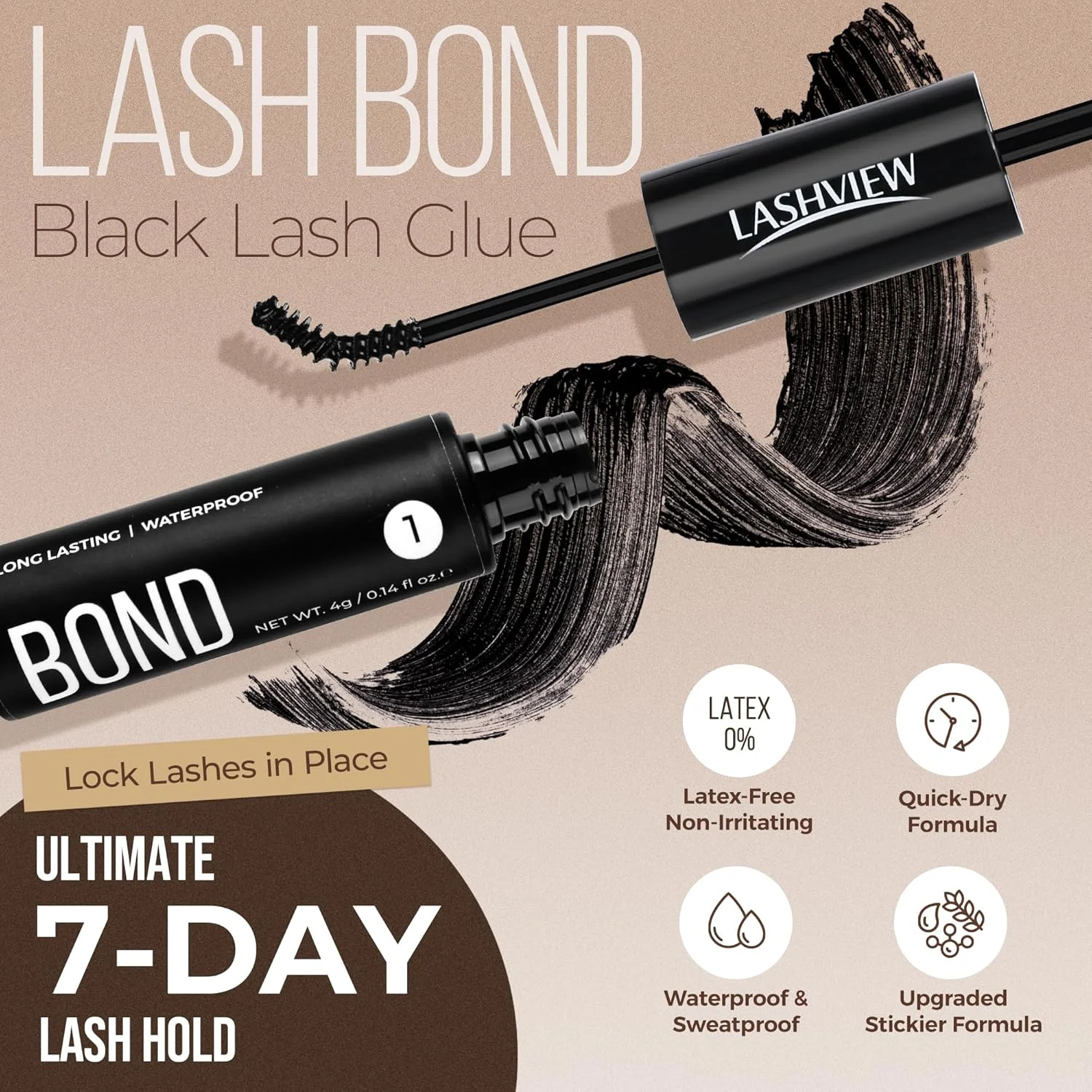چسب مژه LASHVIEW Bond and Seal مناسب چشم های حساس، چسب اکستنشن مژه DIY با قدرت چسبندگی فوق العاده 7 روزه، ضد آب و بدون لاتکس