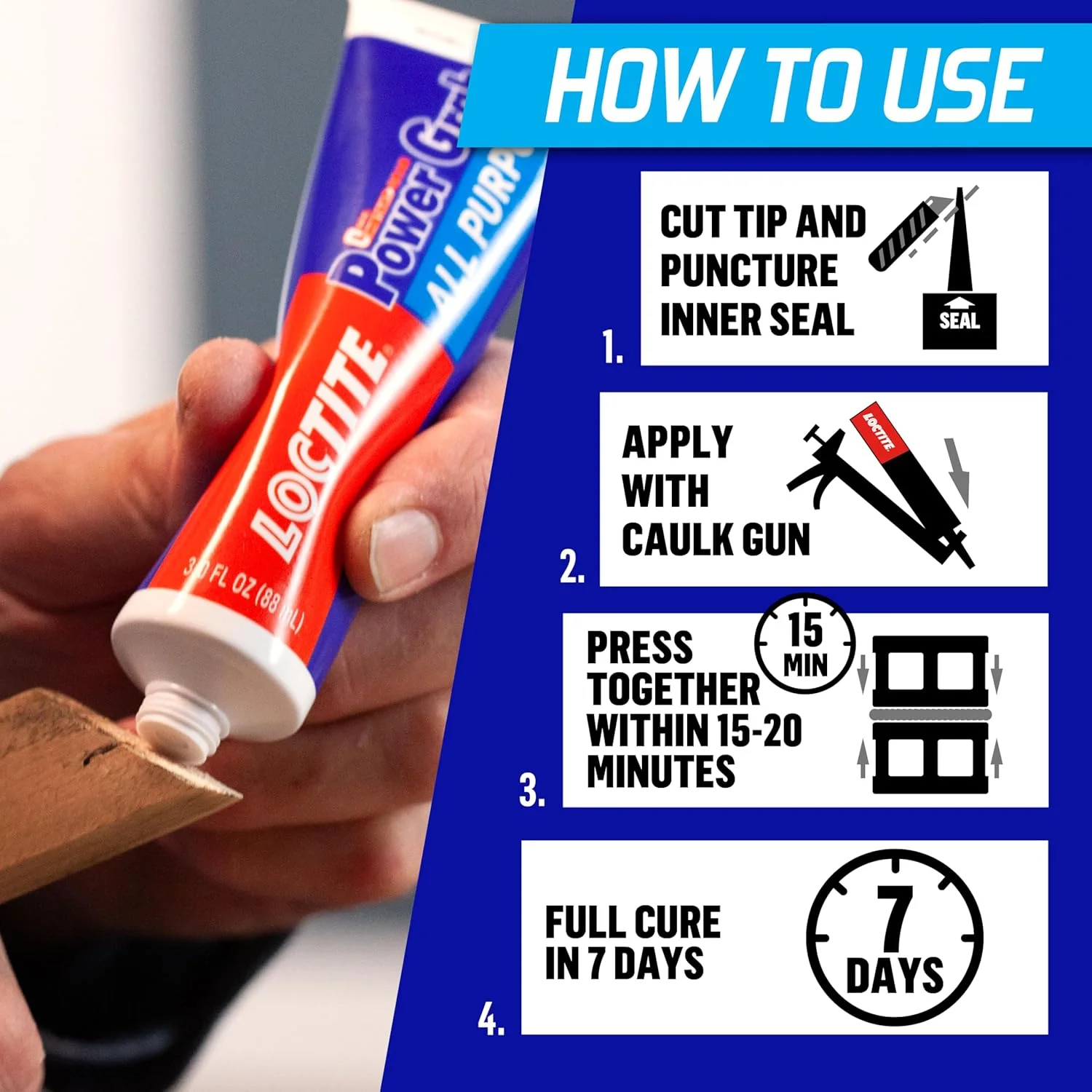 چسب ساختمانی چند منظوره Loctite Power Grab Express، چسب ساختمانی همه کاره برای سیمان، کاشی، دیوار و موارد دیگر - تیوب فشاری 3 fl oz، بسته 1 عددی چسب ساختمانی چند منظوره Loctite Power Grab Express، چسب ساختمانی همه کاره برای سیمان، کاشی، دیوار و موارد دیگر - تیوب فشاری 3 fl oz، بسته 1 عددی