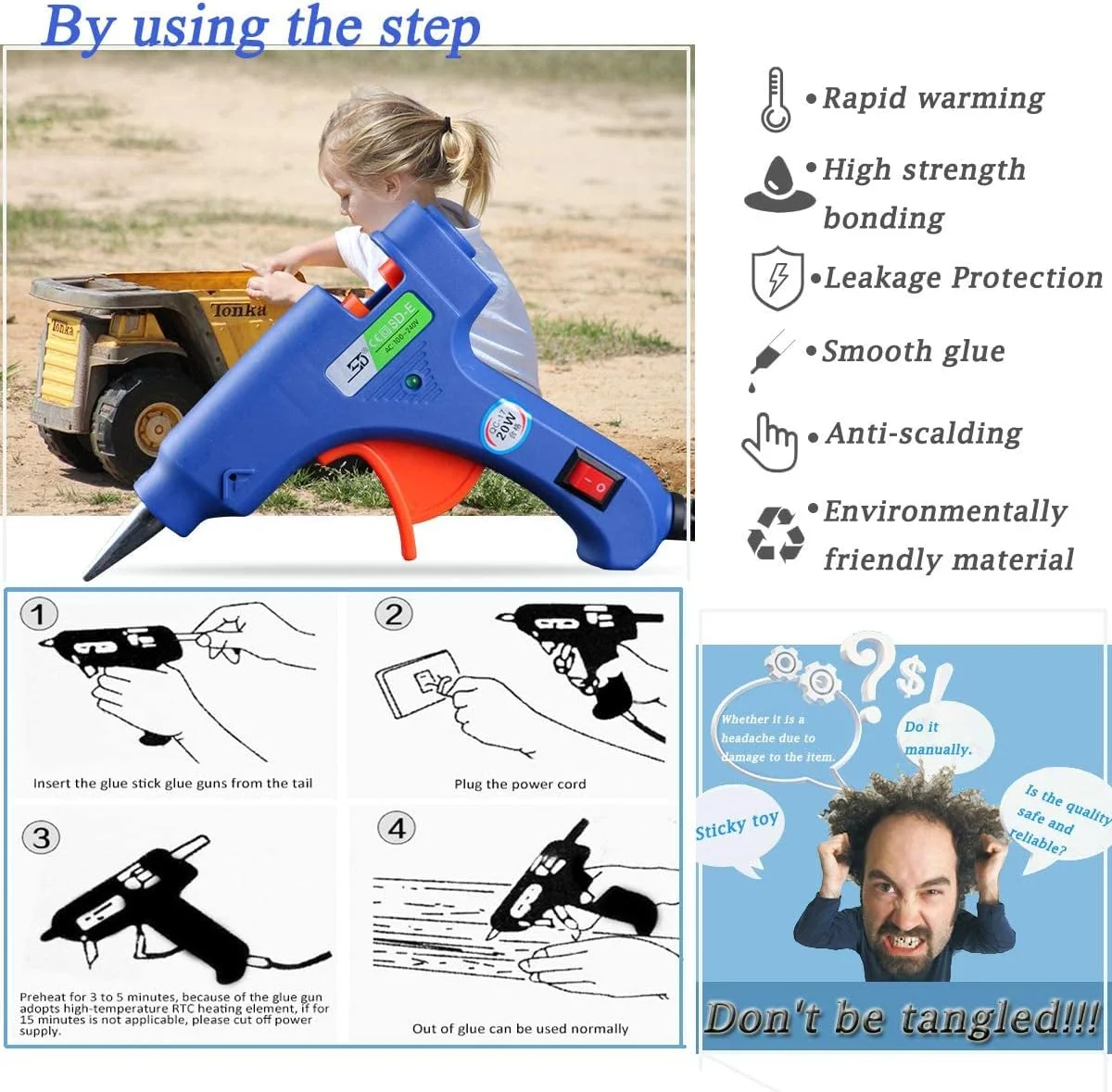 تفنگ چسب حرارتی Lulonpon، 20 وات، با 50 عدد چسب حرارتی 7.87 اینچی. تفنگ چسب حرارتی ذوب داغ، کیت تفنگ چسب با پوشش ضد حرارت قابل جابجایی با ماشه انعطاف پذیر، برای پروژه های کوچک صنایع دستی DIY، آب بندی و تعمیرات سریع روزانه