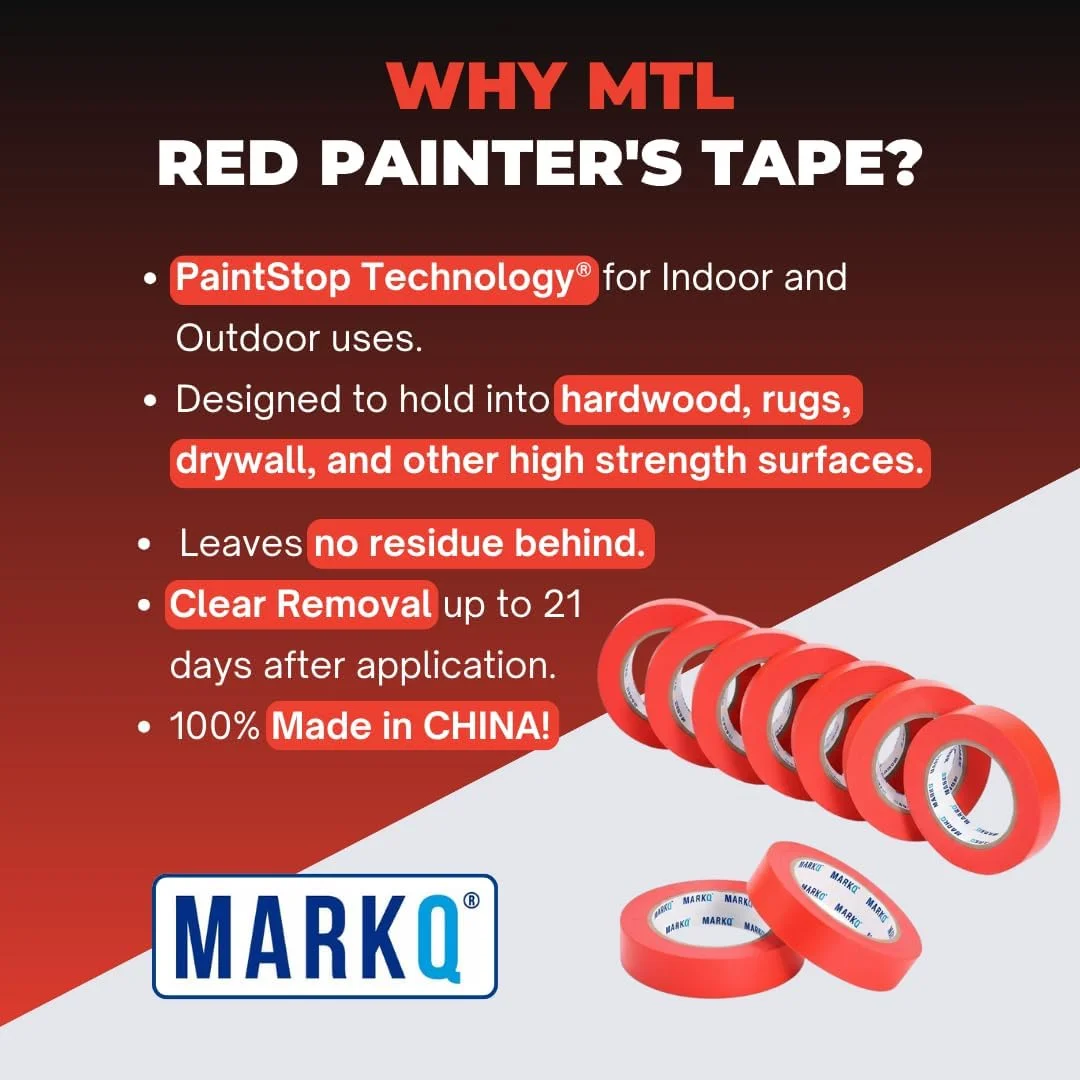 نوار چسب کاغذی مارک کیو، 2.5 سانتی متر در 18 متر - نوار نقاشی قرمز برای نقاشی، صنایع دستی، برچسب زدن، پروژه های خودت انجام بده و بهبود خانه - جدا شدن آسان، چسبندگی قوی، بدون اثر (بسته 9 عددی) نوار چسب کاغذی مارک کیو، 2.5 سانتی متر در 18 متر - نوار نقاشی قرمز برای نقاشی، صنایع دستی، برچسب زدن، پروژه های خودت انجام بده و بهبود خانه - جدا شدن آسان، چسبندگی قوی، بدون اثر (بسته 9 عددی)