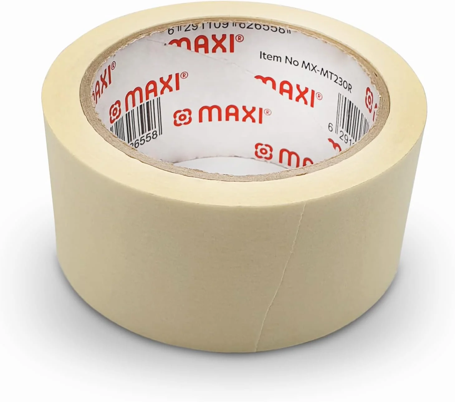 نوار چسب کاغذی اعلا ماکسی 2 اینچ در 30 یارد با هسته قرمز، برای نقاشی، برچسب زدن، بسته بندی، برای خانه، دفتر، کارگاه، سفید، MX-MT230R