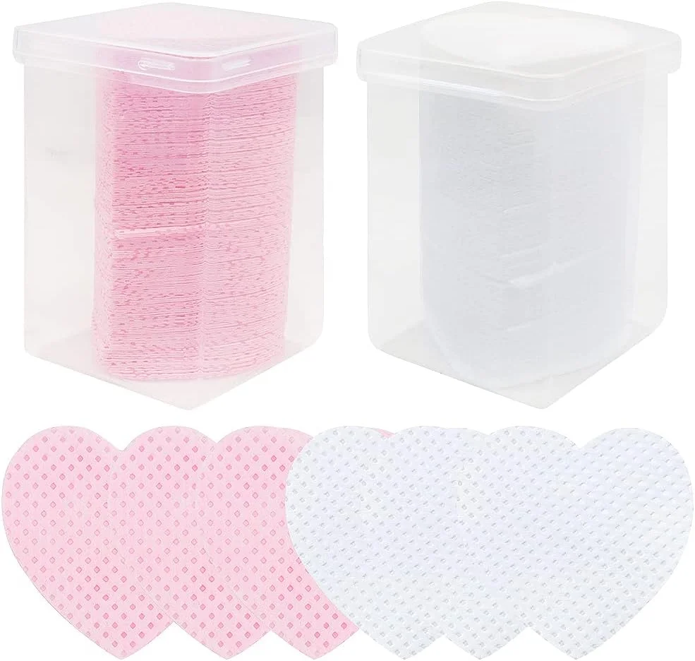 پدهای پاک کننده چسب مژه طرح قلب Mekupeu، 400 عددی، پارچه نرم و غیر بافته فوق العاده جاذب، پدهای پاک کننده لاک ناخن برای لوازم اکستنشن مژه و بطری لاک ناخن (صورتی و سفید)