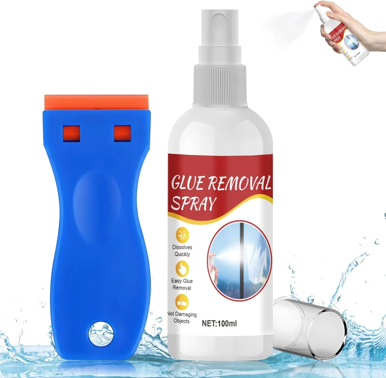 محلول پاک کننده برچسب، پاک کننده اثر چسب، پاک کننده استیکر، پاک کننده چسب قوی با کاردک دو طرفه، به سرعت برچسب های سرسخت را از تمام سطوح صاف پاک می کند، 100 میلی لیتر