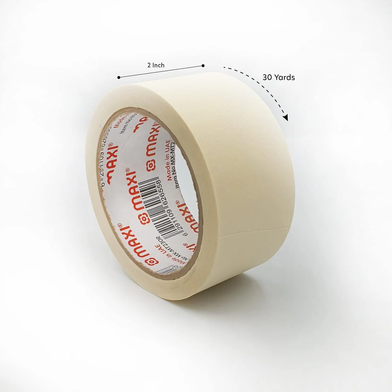 نوار چسب کاغذی اعلا ماکسی 2 اینچ در 30 یارد با هسته قرمز، برای نقاشی، برچسب زدن، بسته بندی، برای خانه، دفتر، کارگاه، سفید، MX-MT230R