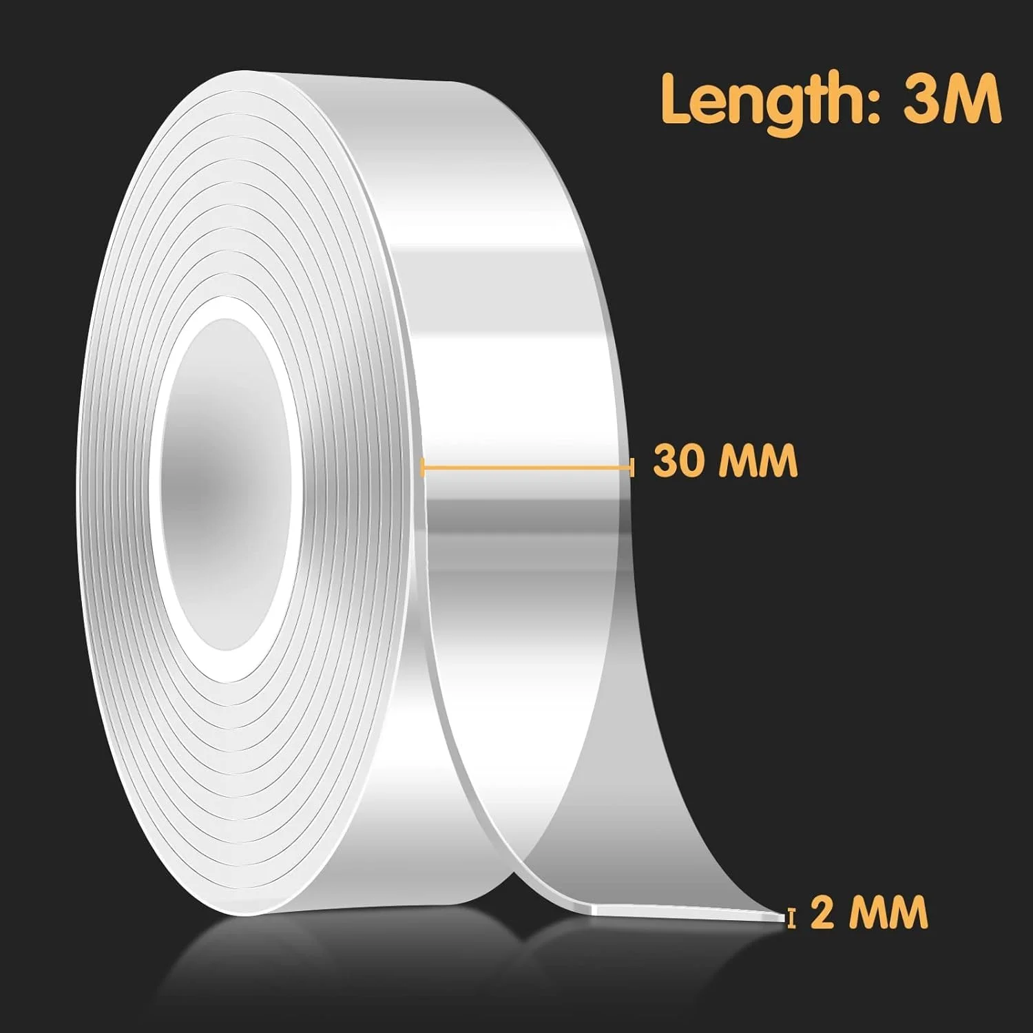 نوار دو طرفه قوی McMola، نوار چسب دو طرفه اکریلیک ضد آب شفاف، نوار چسبنده قابل جابجایی برای دیوار/فرش/چوب (3 متر در 3 سانتی متر در 2 میلی متر)