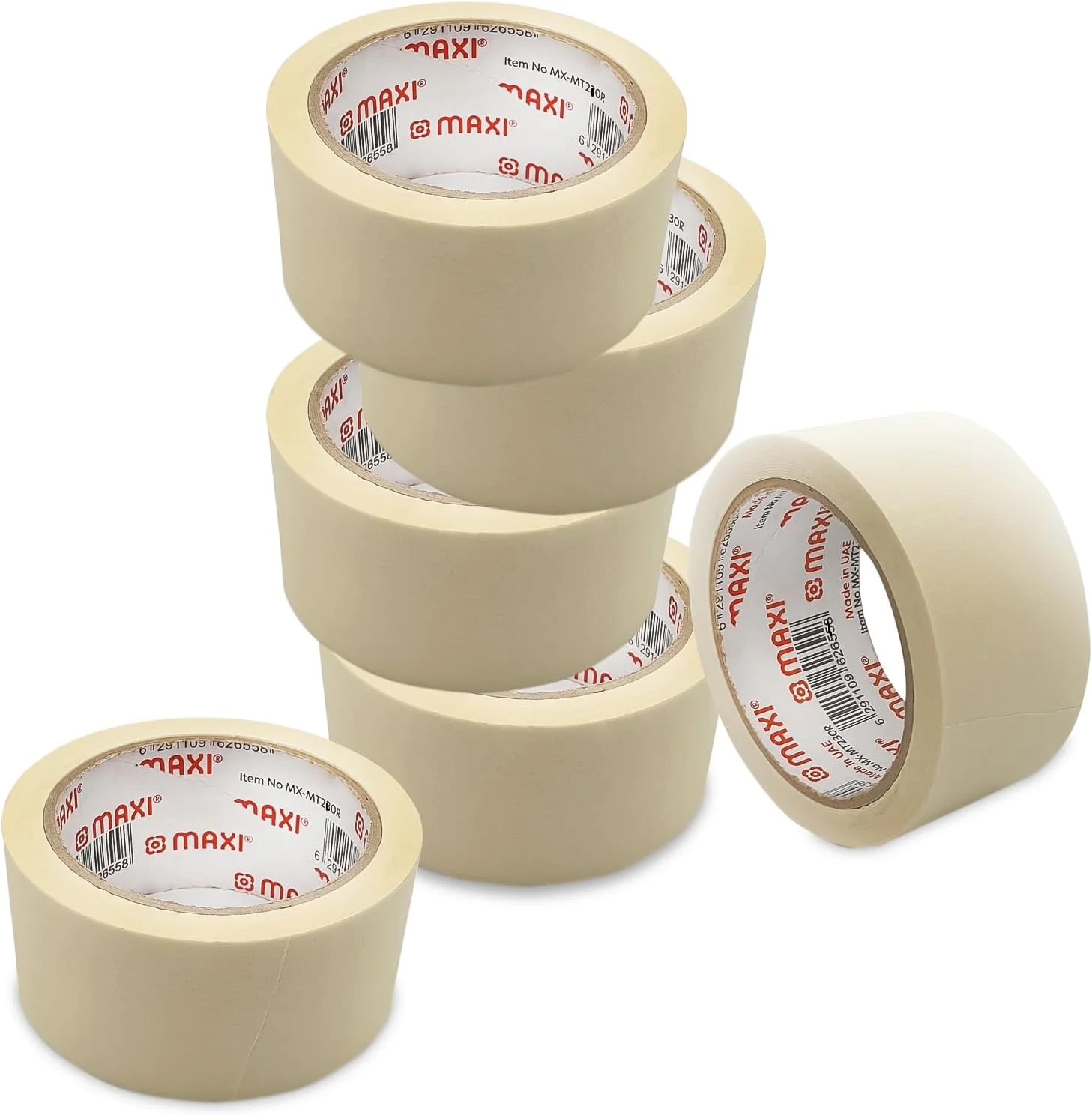 نوار چسب کاغذی اعلا ماکسی 2 اینچ در 30 یارد با هسته قرمز، برای نقاشی، برچسب زدن، بسته بندی، برای خانه، دفتر، کارگاه، سفید، MX-MT230R