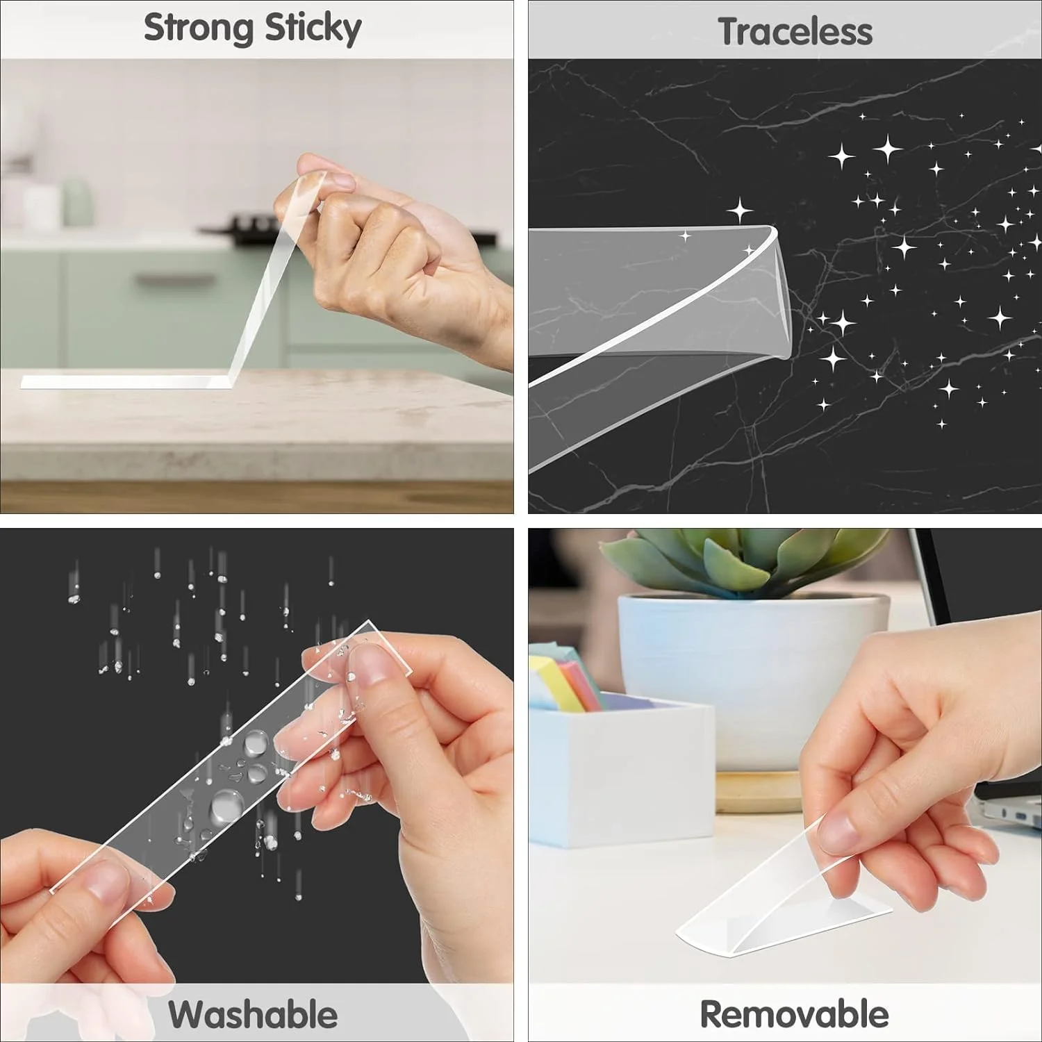 نوار دو طرفه قوی McMola، نوار چسب دو طرفه اکریلیک ضد آب شفاف، نوار چسبنده قابل جابجایی برای دیوار/فرش/چوب (3 متر در 3 سانتی متر در 2 میلی متر)