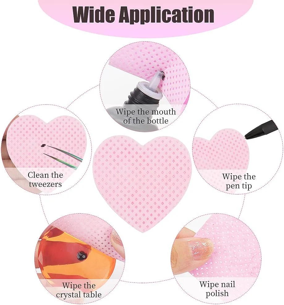 پدهای پاک کننده چسب مژه طرح قلب Mekupeu، 400 عددی، پارچه نرم و غیر بافته فوق العاده جاذب، پدهای پاک کننده لاک ناخن برای لوازم اکستنشن مژه و بطری لاک ناخن (صورتی و سفید)