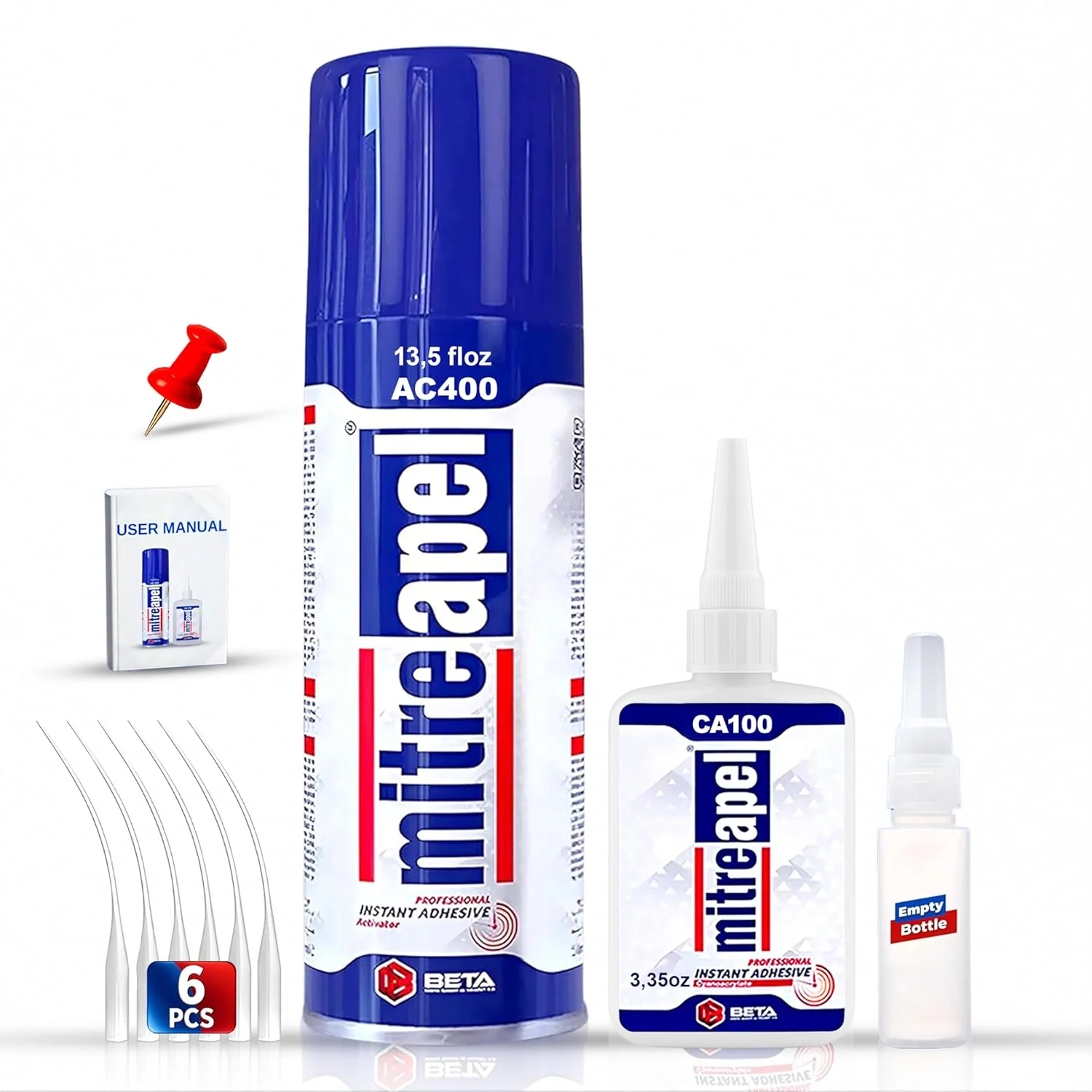 چسب قطره ای سوپر CA میتر اپل (100 گرم) به همراه اسپری فعال کننده چسب (400 میلی لیتر)، چسب قطره ای سیانواکریلات برای پلاستیک، شیشه، سرامیک، کارهای DIY، پرینت سه بعدی به همراه سری های سوزنی - 1 بسته چسب قطره ای سوپر CA میتر اپل (100 گرم) به همراه اسپری فعال کننده چسب (400 میلی لیتر)، چسب قطره ای سیانواکریلات برای پلاستیک، شیشه، سرامیک، کارهای DIY، پرینت سه بعدی به همراه سری های سوزنی - 1 بسته