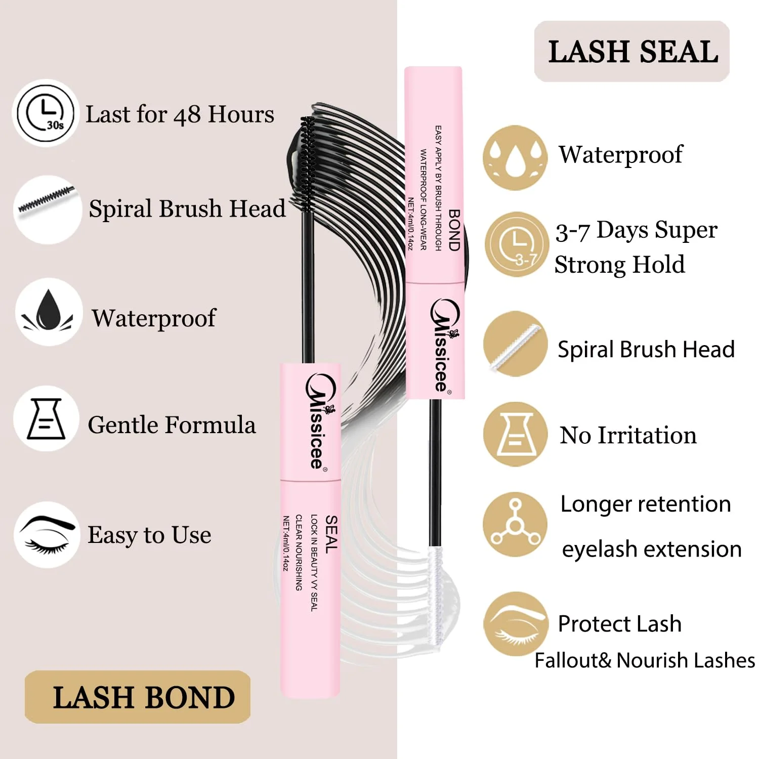 چسب مژه Missicee Bond and Seal 2 در 1 برای مژههای خوشهای DIY، چسب مژه با قدرت چسبندگی فوق العاده بالا تا 72 ساعت، بدون لاتکس، ضد آب، چسب مژه با برس ریمل برای چشمهای حساس، 1.0 عدد چسب مژه Missicee Bond and Seal 2 در 1 برای مژههای خوشهای DIY، چسب مژه با قدرت چسبندگی فوق العاده بالا تا 72 ساعت، بدون لاتکس، ضد آب، چسب مژه با برس ریمل برای چشمهای حساس، 1.0 عدد