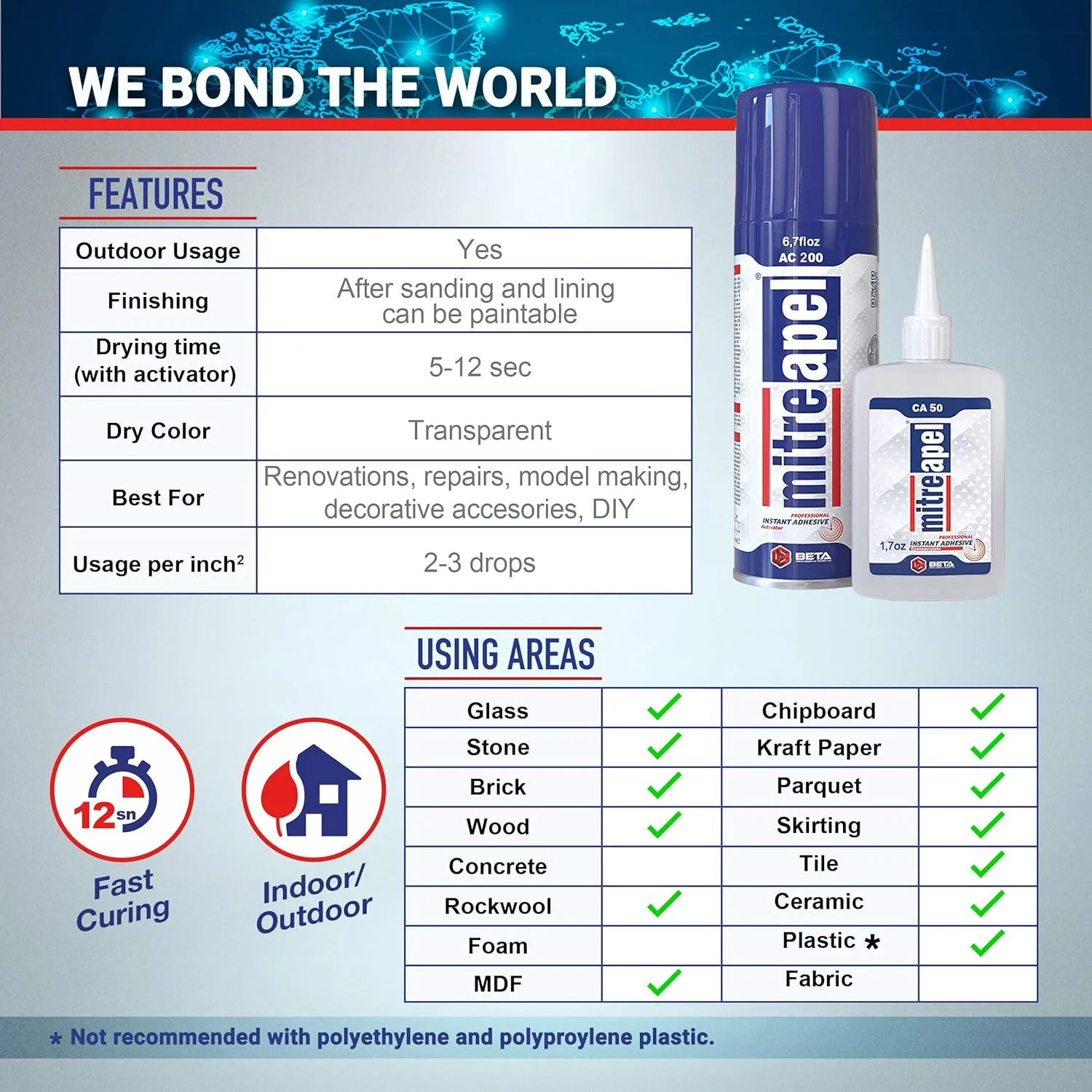 چسب قطره ای سوپر CA MITREAPEL (3 عدد 50 گرمی) به همراه فعال کننده چسب اسپری (3 عدد 200 میلی لیتری) - چسب سیانوآکریلات برای چوب، پلاستیک، فلز، چرم، سرامیک - صنایع دستی و ساختمان (بسته 3 عددی) چسب قطره ای سوپر CA MITREAPEL (3 عدد 50 گرمی) به همراه فعال کننده چسب اسپری (3 عدد 200 میلی لیتری) - چسب سیانوآکریلات برای چوب، پلاستیک، فلز، چرم، سرامیک - صنایع دستی و ساختمان (بسته 3 عددی)