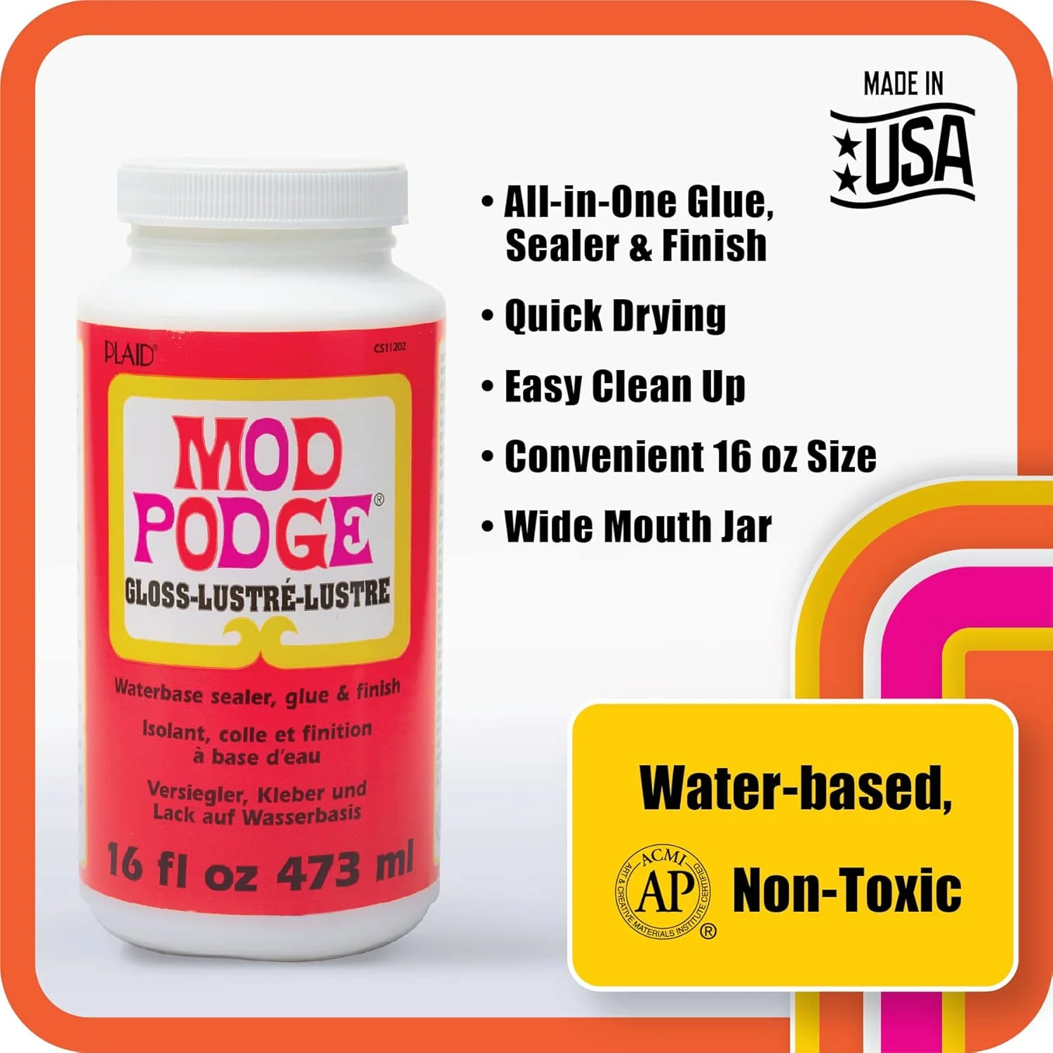 ست کامل دکوپاژ ماد پاج - دو بطری 473 میلی لیتری چسب/سیلر پایه آب (پرداخت مات و براق) به همراه ست 4 عددی قلم مو فومی، شفاف ست کامل دکوپاژ ماد پاج - دو بطری 473 میلی لیتری چسب/سیلر پایه آب (پرداخت مات و براق) به همراه ست 4 عددی قلم مو فومی، شفاف