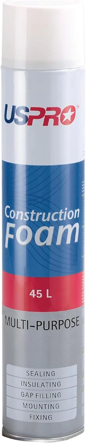 فوم پلی یورتان چند منظوره ساختمانی منبسط شونده USPRO، 750 میلی لیتر | درزگیر تک جزئی برای پنجره ها، درها، لوله ها و ترک ها | چسبندگی به چوب، آجر و پر کردن شکاف ها | فوم سنگین برای سازندگان